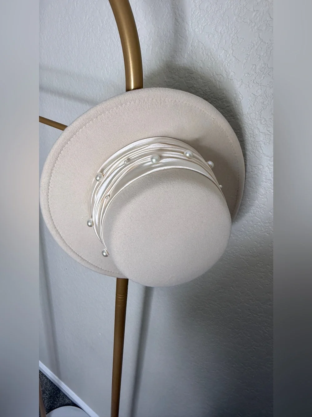 Beige Decorative Wall Hat - Neutral Satin Accent